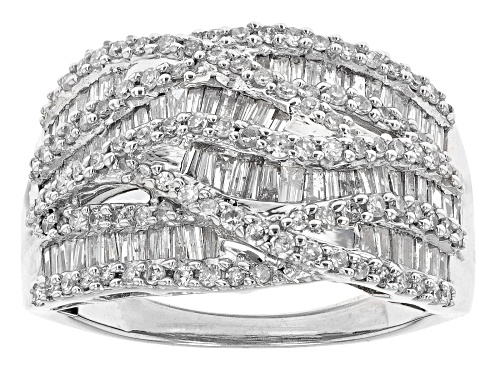 1.25ctw Round And Baguette White Diamond 10k White Gold Ring - Size 7