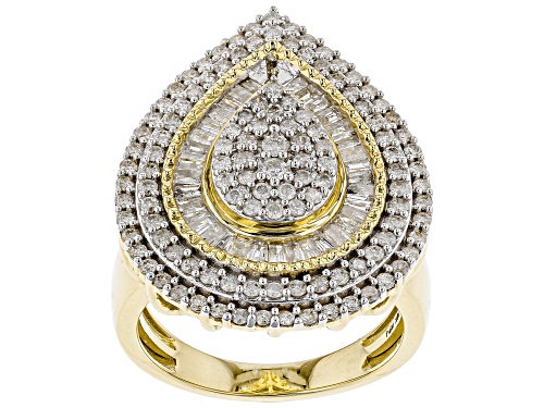 1.50ctw Round And Baguette White Diamond 10k Yellow Gold Ring - Size 6