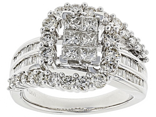 Photo of 2.00ctw Princess Cut, Round And Baguette White Diamond 14k White Gold Ring - Size 7