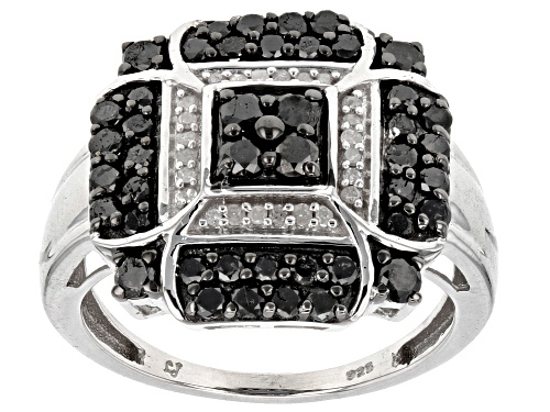 Photo of 1.00ctw Round Black and White Diamond Rhodium over Sterling Silver Ring - Size 6