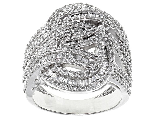 1.75ctw Round And Baguette White Diamond 10k White Gold Ring - Size 7