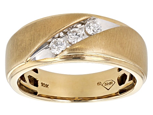 0.31ctw Round White Diamond 10k Yellow Gold Mens Ring - Size 10