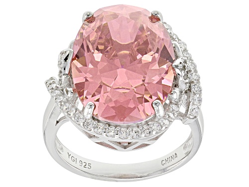 Bella Luce ® 20.35ctw Pink And White Diamond Simulants Rhodium Over Sterling Silver Ring - Size 7