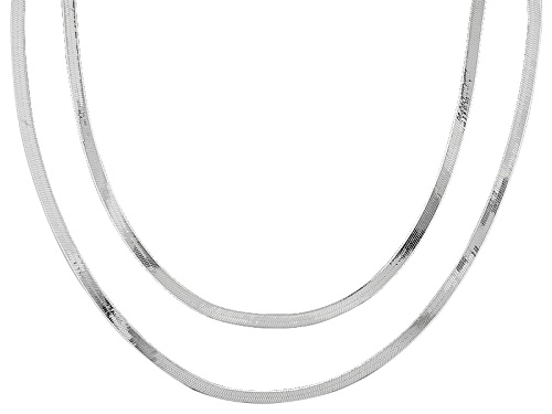 Sterling Silver Set of 2 3mm Diamond-Cut Herringbone 18 and 20 Inch Chains