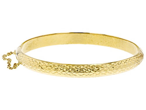 18K Yellow Gold Over Sterling Silver Diamond Cut Hinged Bangle Bracelet - Size 8