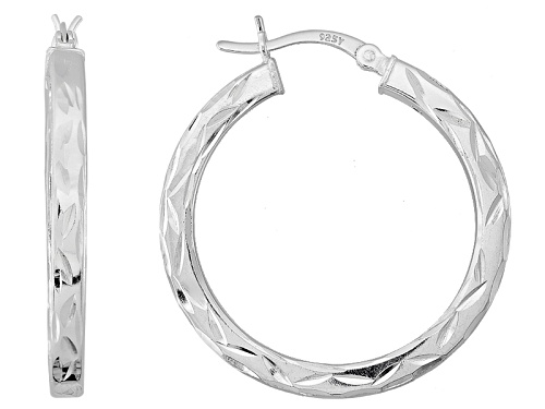 Sterling Silver Diamond Cut Squared Tube Hoop Earrings