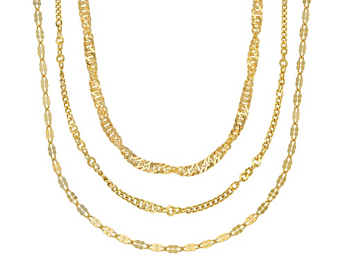 18K Yellow Gold Over Sterling Silver Multi-Link Chain Necklace Set  20, 24, & 28 Inch