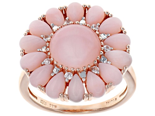 9mm Round And 5X3mm Pear Shaped Pink Opal With .20ctw White Zircon 18k Rose Gold Over Silver Ring - Size 6