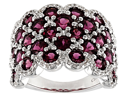 8.40ctw Raspberry Color Rhodolite With .95ctw White Zircon Rhodium Over Sterling Silver Ring - Size 7