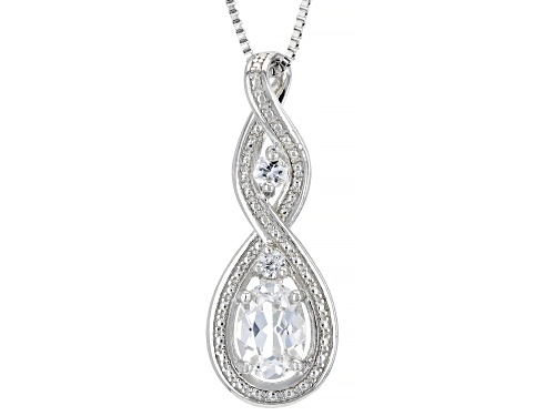 1.23ctw Oval And Round Lab Created White Sapphire Rhodium Over Silver Pendant With Chain