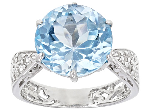 6.50ct Round Glacier Topaz™ With .25ctw Round White Topaz Rhodium Over Sterling Silver Ring - Size 10