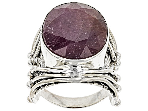 Photo of 16.52ct Oval Indian Ruby Sterling Silver Solitaire Ring - Size 7