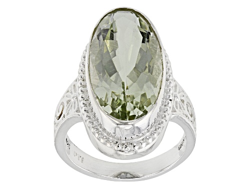 9.03ct Oval Green Prasiolite Rhodium Over Sterling Silver Solitaire Ring - Size 6
