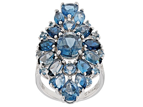 Photo of 12.64ctw Mixed Shape London Blue Topaz With .18ctw Round White Zircon Rhodium Over Silver Ring - Size 6