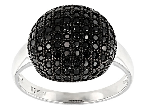 1.18ctw Round Black Spinel Rhodium Over Sterling Silver Center Design Ring - Size 7