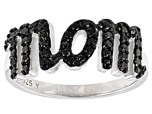 0.44ctw Round Black Spinel Rhodium Over Sterling Silver Mom Ring - Size 6