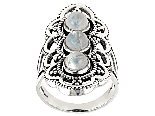1.35ctw Round Rainbow Moonstone Sterling Silver 3-Stone Ring - Size 6