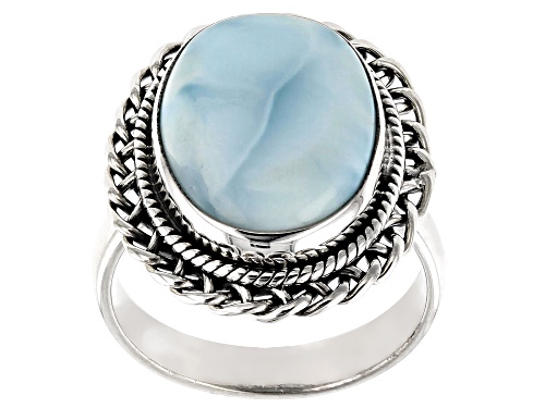 Photo of 16x12mm Oval Cabochon Larimar Sterling Silver Ring - Size 7