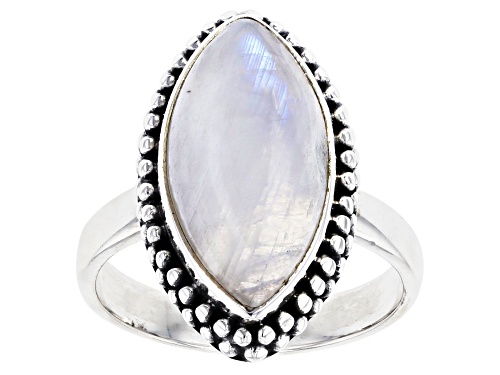 18X9mm Marquise Cabochon Rainbow Moonstone Sterling Silver Ring - Size 9