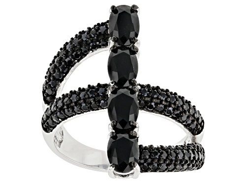2.95ctw Oval and Round Black Spinel Rhodium Over Sterling Silver Ring - Size 7