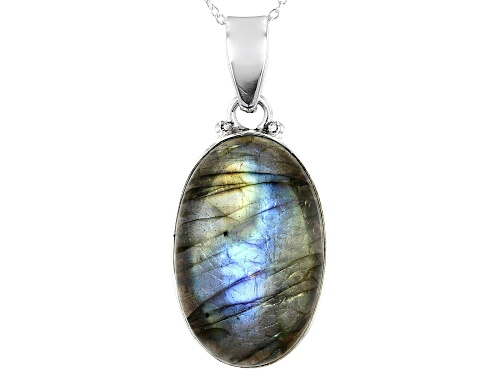 28x18mm Oval Labradorite Sterling Silver Pendant With Chain