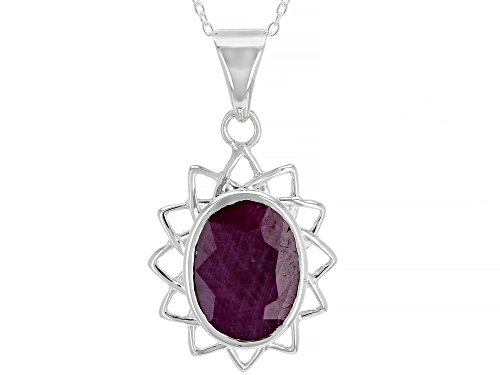 Photo of 7.35ctw Oval Red Ruby Sterling Silver Pendant With Chain