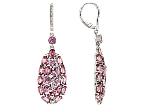 9.50ctw Mixed Shaped Blush Garnet With .30ctw White Zircon Rhodium Over Sterling Silver Earrings