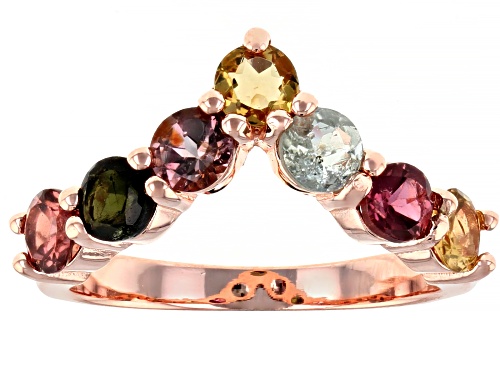 1.60ctw Round Multi-Tourmaline 14K Rose Gold Over Sterling Silver Chevron Band Ring - Size 7