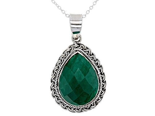 20x15mm Pear Shape Green Beryl Solitaire Sterling Silver Pendant With Chain