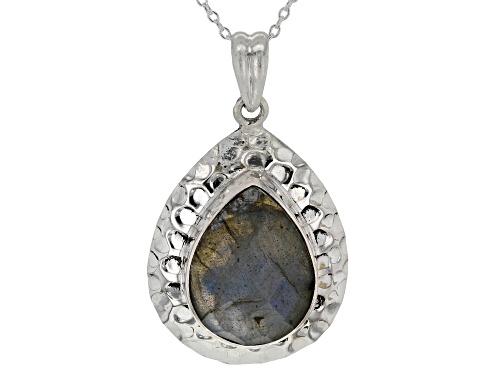 15x20mm Pear Shape Labradorite Solitaire Sterling Silver Pendant With Chain