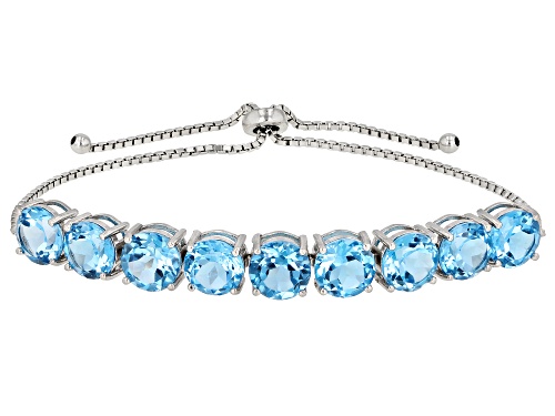 16.92ctw Round Swiss Blue Topaz Rhodium Over Silver Bolo Bracelet Adjusts Approximately 6"-9"