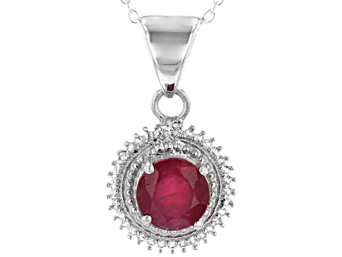1.80ct Round Mahaleo® Ruby With .28ctw Round White Topaz Sterling Silver Pendant With Chain