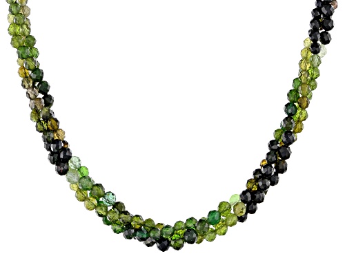 Photo of Approximately 90.00ctw Round Green Tourmaline Beaded Sterling Silver Necklace - Size 18