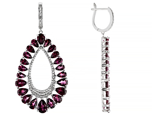 18.80ctw Pear Raspberry Color Rhodolite With 0.19ctw White Topaz Rhodium Over Silver Earrings