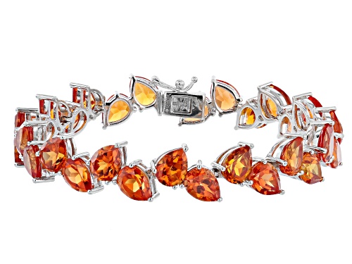 40.00ctw Pear Lab Created Padparadscha Sapphire Rhodium Over Sterling Silver Bracelet - Size 7