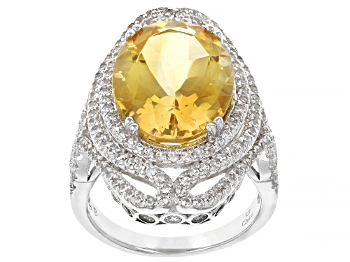 Photo of 7.00ct Oval Citrine With 1.50ctw Round White Zircon Rhodium Over Sterling Silver Ring - Size 8