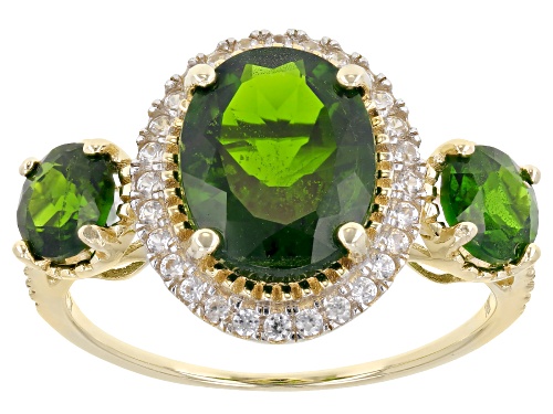 Photo of 3.45ctw Oval And Round Russian Chrome Diopside With .23ctw Round White Zircon 10k Yellow Gold Ring - Size 6