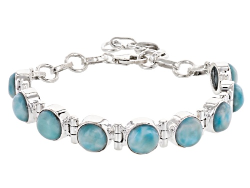 8mm Round Cabochon Larimar Sterling Silver Bracelet - Size 7