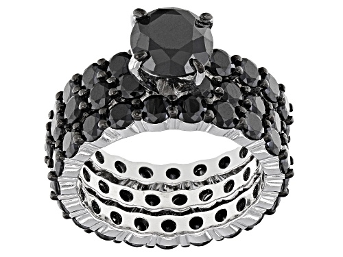 11.25ctw Round Black Spinel Rhodium Over Sterling Silver Set Of Three Eternity Band Style Rings - Size 7