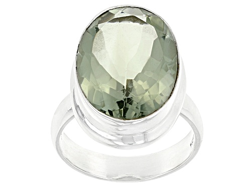 10.50ct Oval Brazilian Green Prasiolite Sterling Silver Solitaire Ring - Size 6