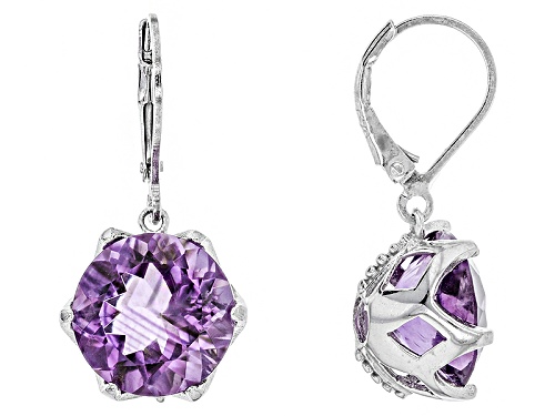 10.00ctw Round Brazilian Amethyst Rhodium Over Sterling Silver Dangle Earrings