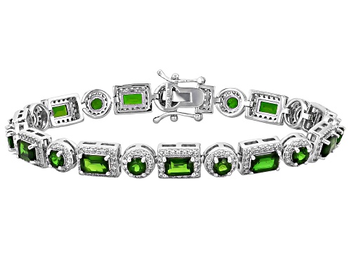 12.34ctw Mixed Shapes Chrome Diopside With Round White Zircon Rhodium Over Silver Bracelet - Size 8