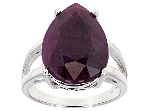 Photo of 12.00ct Pear Shape Indian Ruby Rhodium Over Sterling Silver Solitaire Ring - Size 9
