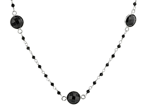 8mm And 2mm Round Black Spinel Rhodium Over Sterling Silver Station Necklace - Size 36