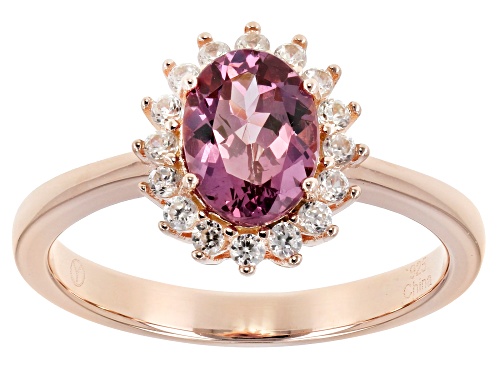 1.15CT OVAL BLUSH GARNET WITH .36CTW ROUND WHITE ZIRCON 18K ROSE GOLD OVER STERLING SILVER RING - Size 7