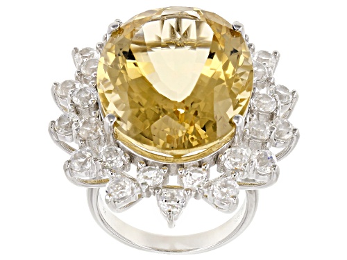 Photo of 25.00CT OVAL BRAZILIAN CITRINE WITH 3.50CTW ROUND WHITE TOPAZ RHODIUM OVER SILVER RING - Size 7