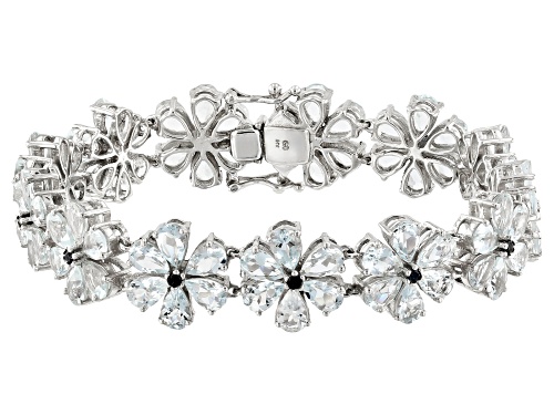 26.52CTW AQUAMARINE WITH .65CTW BLUE SAPPHIRE RHODIUM OVER SILVER FLORAL BRACELET - Size 7.25