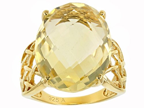 Photo of 15.00CT OVAL & CHECKERBOARD CUT CITRINE 18K YELLOW GOLD OVER STERLING SILVER SOLITAIRE RING - Size 7