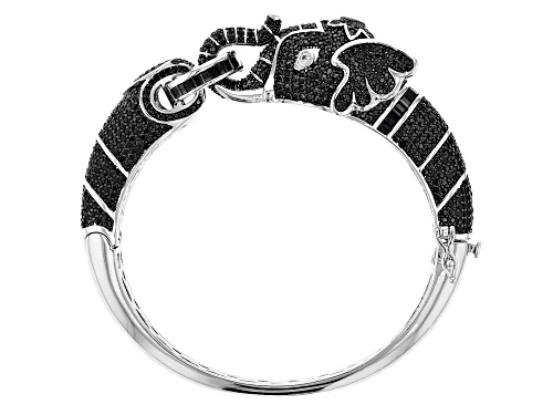 11.32ctw Black Spinel, .14ctw Round White Zircon Rhodium Over Silver Elephant Cuff  Bracelet - Size 6.5