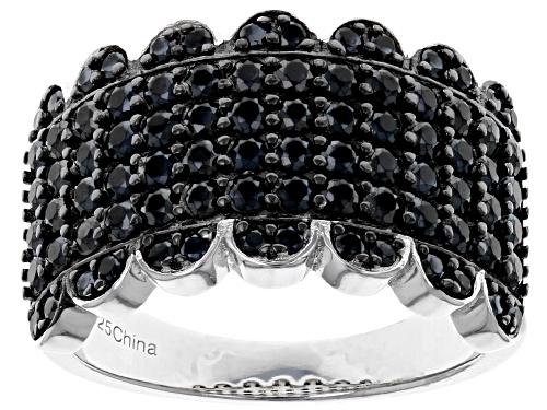 1.84CTW ROUND BLACK SPINEL RHODIUM OVER SILVER BAND RING - Size 7